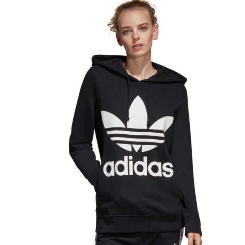 Adidas Black Large Logo Screen Print Pullover Hoodie
